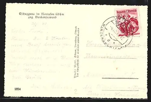 AK Tschagguns im Montafon, Kirche und Gebäude gegen Vandanserwand