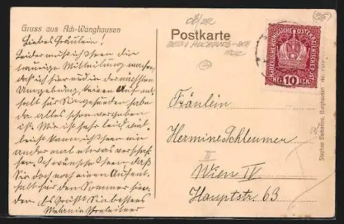 AK Ach-Wanghausen, Wallfahrtskirche Maria-Ach, Flusspartie aus der Vogelschau