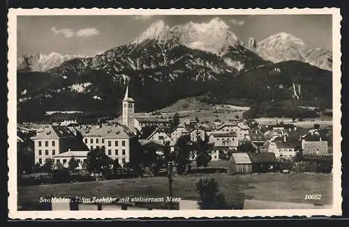 AK Saalfelden, Ortsansicht mit steinernem Meer