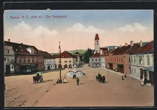 AK Aspang, Hauptplatz mit Brunnen aus der Vogelschau