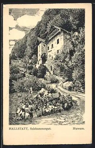 Künstler-AK Hallstatt /Salzkammergut, Am Museum