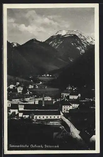 AK Gusswerk /Steiermark, Ortsansicht mit Maria Zeller Holzstoffen Fabrik