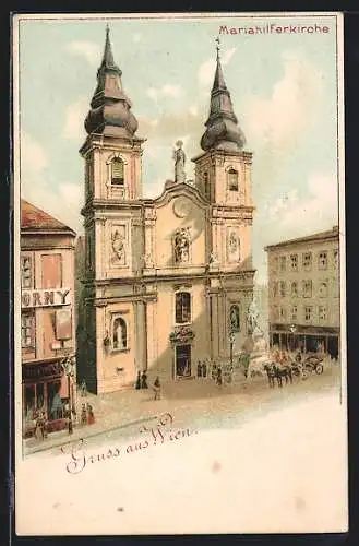 Lithographie Wien, Motiv der Mariahilferkirche