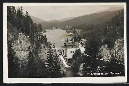 AK Mariazell, Hubertussee aus der Vogelschau