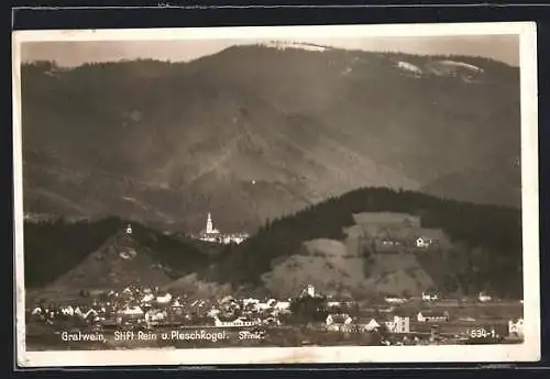 AK Gratwein, Ortsansicht mit Stift Rein und Pleschkogel