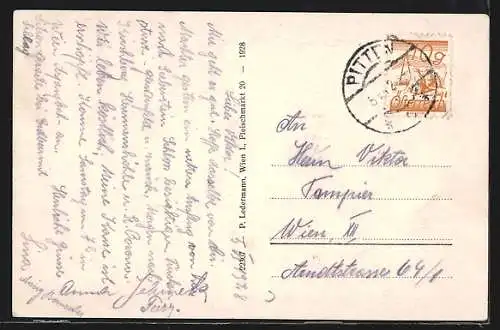 AK Pitten, Ortsansicht mit Bergen