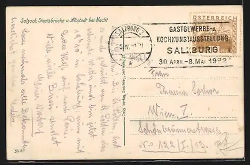 AK Salzburg, Ortspartie bei Scheinwerferbeleuchtung