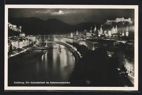 AK Salzburg, Die Salzachstadt im Scheinwerferlich bei Vollmond