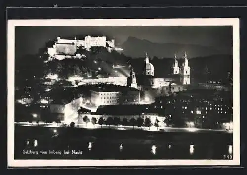 AK Salzburg, Ortsansicht mit Fluss vom Imberg aus bei Nacht