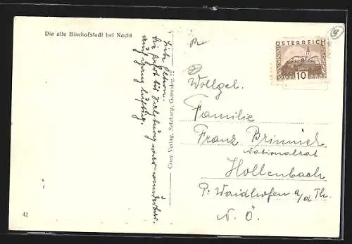 AK Salzburg, Die alte Bischofstadt bei Scheinwerferbeleuchtung