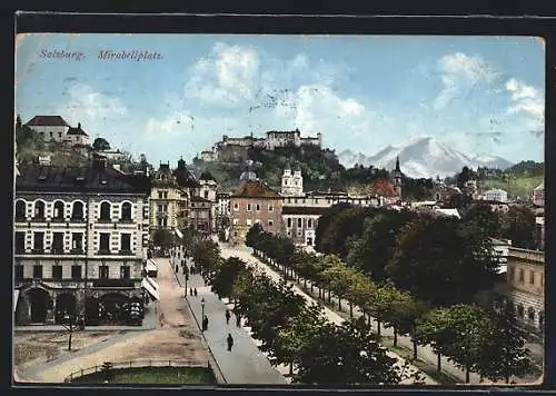 AK Salzburg, Mirabellplatz aus der Vogelschau