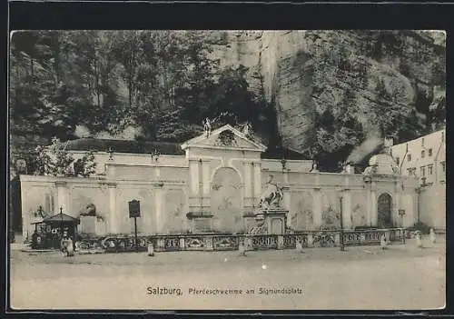 AK Salzburg, Die Pferdeschwemme am Sigmundsplatz