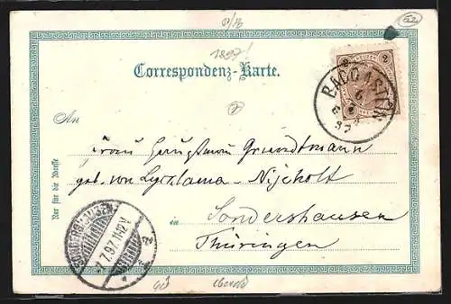 Lithographie Gastein, Der obere Fall, Gesamtansicht aus der Vogelschau