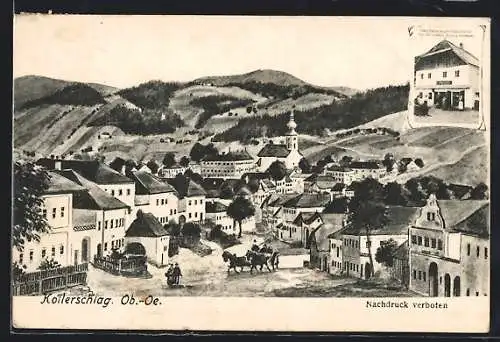 AK Kollerschlag, Ortsansicht mit Gemischtwarenhandlung Heinrich Rampelsteuer