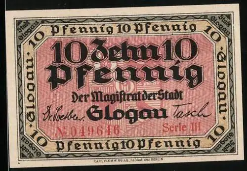 Notgeld Glogau 1920, 10 Pfennig, Rathaus
