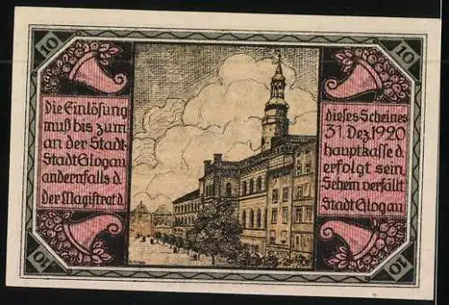 Notgeld Glogau 1920, 10 Pfennig, Rathaus