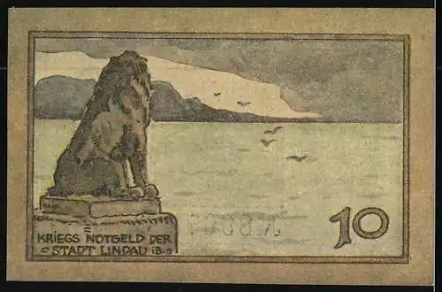 Notgeld Lindau i. B. 1919, 10 Pfennig, Blick auf den Bodensee