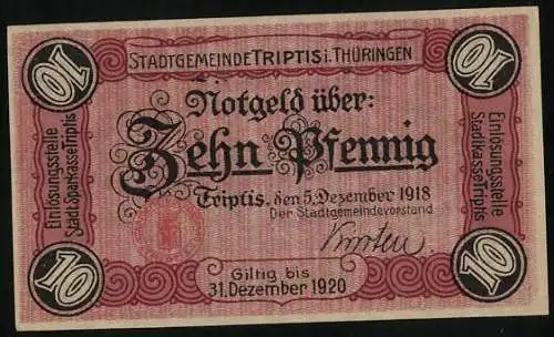 Notgeld Triptis 1918, 10 Pfennig, Ortsansicht