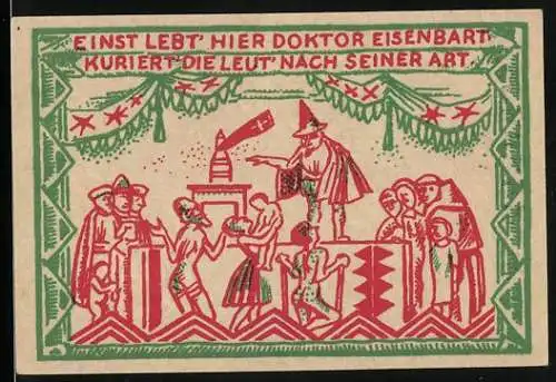 Notgeld Magdeburg 1921, 50 Pfennig, Otto I., Dr. Eisenbart kuriert die Leute