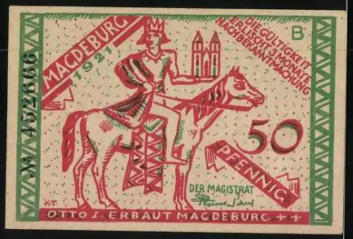 Notgeld Magdeburg 1921, 50 Pfennig, Otto I., Dr. Eisenbart kuriert die Leute