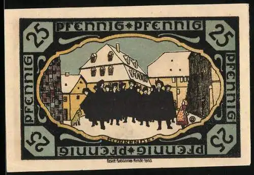 Notgeld Pössneck, 25 Pfennig, Kurrende und kleines Mädchen, Wappen
