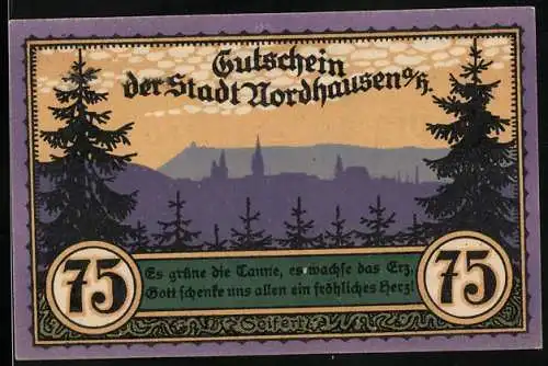 Notgeld Nordhausen a. Harz 1921, 75 Pfennig, Es grüne die Tanne, es wachse das Erz, Der wilde Mann