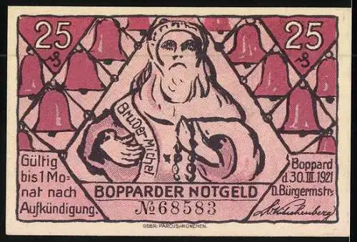 Notgeld Boppard 1921, 25 Pfennig, Mönch läutet die Glocken, Bruder Michel
