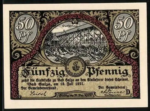 Notgeld Bad Sulza i. Thür. 1921, 50 Pfennig, Gradierhaus, Birkenallee