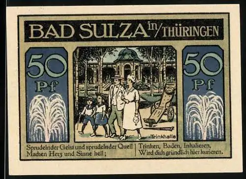 Notgeld Bad Sulza i. Thür. 1921, 50 Pfennig, Familie vor der Trinkhalle, Inhalatorium