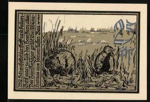 Notgeld Aschersleben 1921, 25 Pfennig, Hamster auf dem Kornfeld