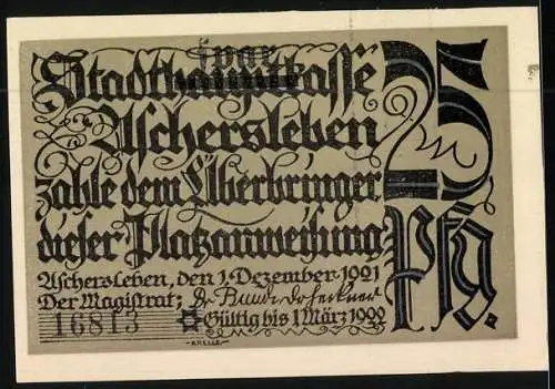 Notgeld Aschersleben 1921, 25 Pfennig, Feld mit Kohl