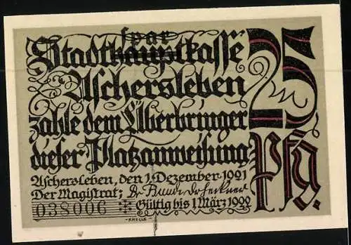 Notgeld Aschersleben 1921, 25 Pfennig, Aufgang zum Postberg