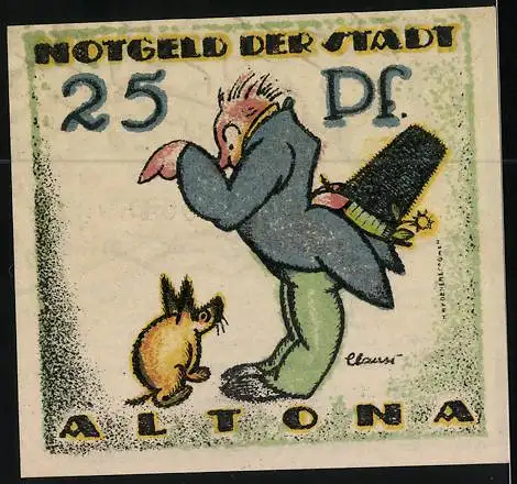 Notgeld Altona 1921, 25 Pfennig, Mann geht mit seinem Hund spazieren