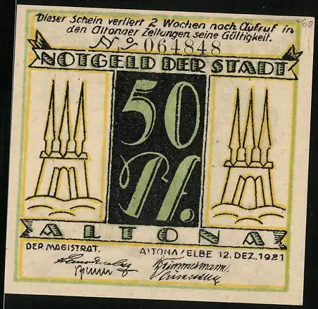 Notgeld Altona 1921, 50 Pfennig, älteres Pärchen mit Hunden
