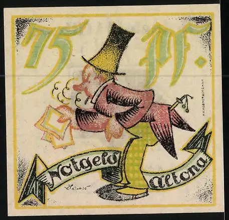 Notgeld Altona 1921, 75 Pfennig, älterer Herr mit Notgeld in der Hand