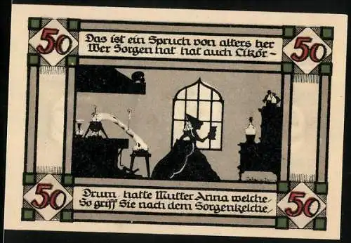 Notgeld Annaburg Bez. Halle 1921, 50 Pfennig, Mutter Anna mit dem Sorgenkelche, Stadtwappen