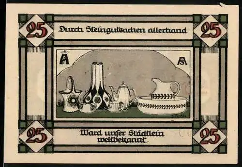 Notgeld Annaburg Bez. Halle 1921, 25 Pfennig, Steingutsachen, Stadtwappen