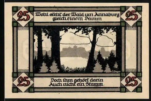 Notgeld Annaburg Bez. Halle 1921, 25 Pfennig, Der Wald als Damm um die Stadt, Stadtwappen