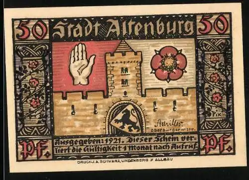 Notgeld Altenburg 1921, 50 Pfennig, Burg und Sächs. Prinzenraub