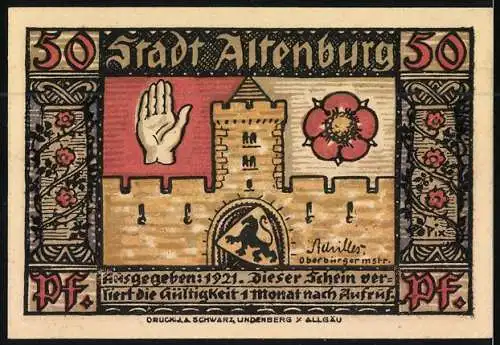 Notgeld Altenburg 1921, 50 Pfennig, Schloss Altenburg und Burg