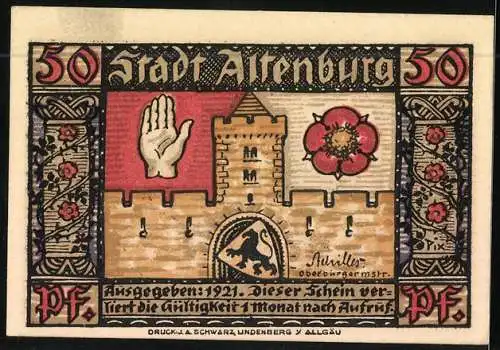 Notgeld Altenburg 1921, 50 Pfennig, Sächs. Prinzenraub und Burg