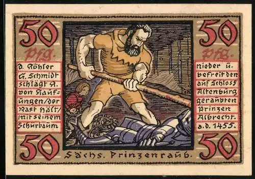 Notgeld Altenburg 1921, 50 Pfennig, Sächs. Prinzenraub und Burg