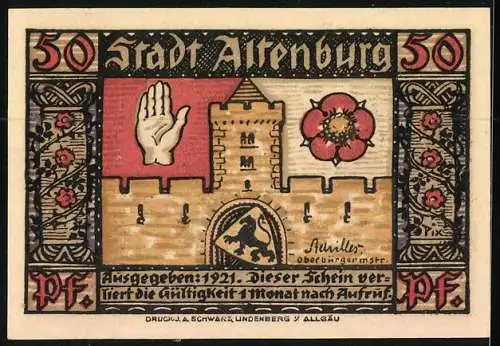 Notgeld Altenburg 1921, 50 Pfennig, Sächs. Prinzenraub und Burg