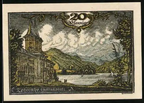 Notgeld Tegernsee 1921, 20 Pfennig, Schlossplatz und Wappen