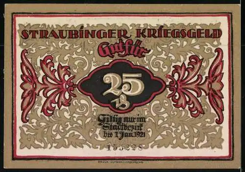 Notgeld Straubing 1918, 25 Pfennig, Stadtturm