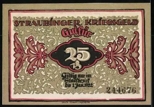 Notgeld Straubing 1918, 25 Pfennig, Stadtturm