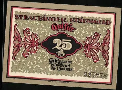 Notgeld Straubing 1918, 25 Pfennig, Stadtturm