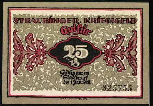 Notgeld Straubing 1918, 25 Pfennig, Stadtturm