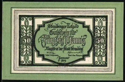 Notgeld Straubing 1919, 50 Pfennig, Bruder Straubinger
