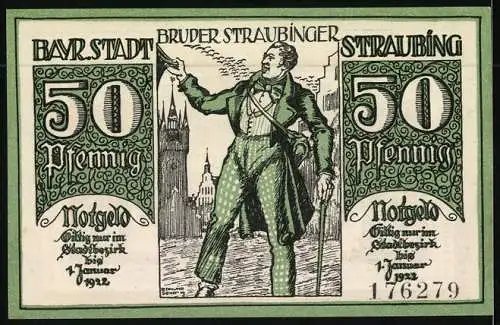 Notgeld Straubing 1919, 50 Pfennig, Bruder Straubinger